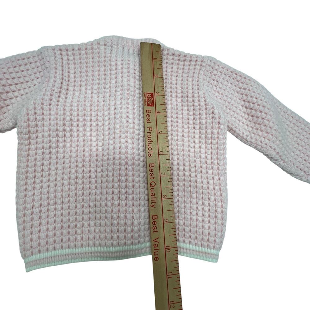 Vtg BLUE BIRD Baby Cardigan Sweater Sz 3-6M Waffle Knit Pearl Button Cottage USA - Picture 8 of 9